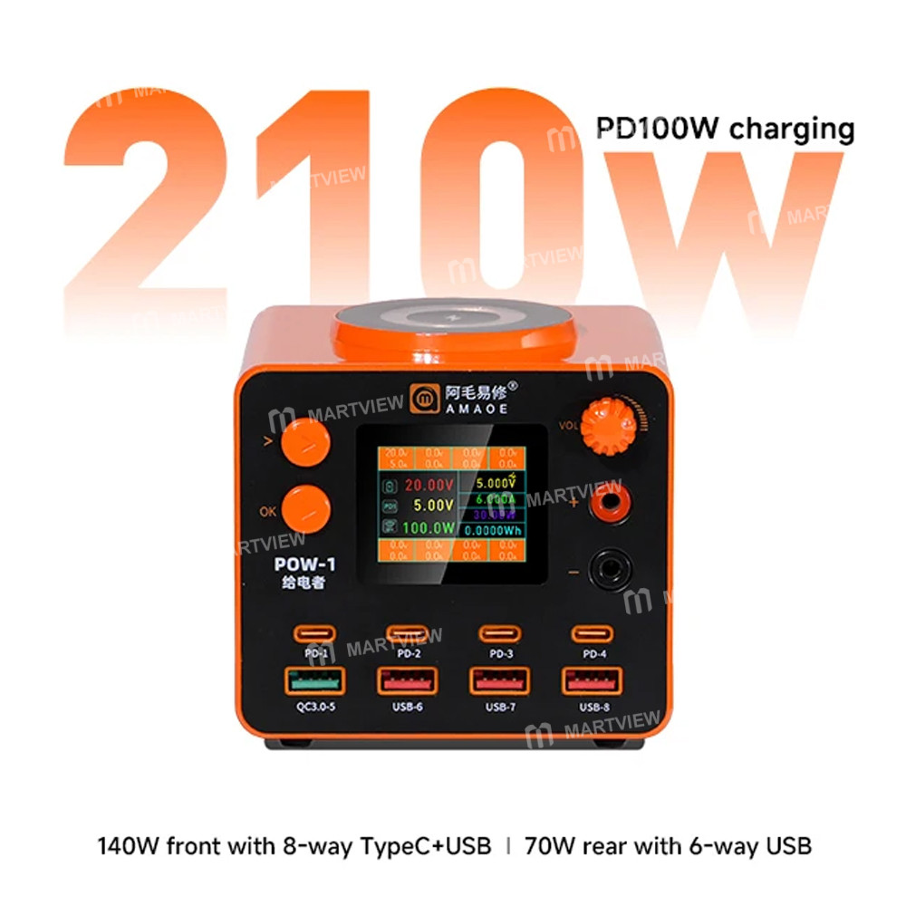 Amaoe POW-1 210W Çok Fonksiyonlu Masaüstü Şarj Cihazı, Entegre Güç Kaynağı ve Kablosuz Şarj Özelliği - Görsel 4